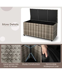 Akiudex 96 Gallon Pe Wicker Outdoor Storage Box with 4 Wheels - Gray