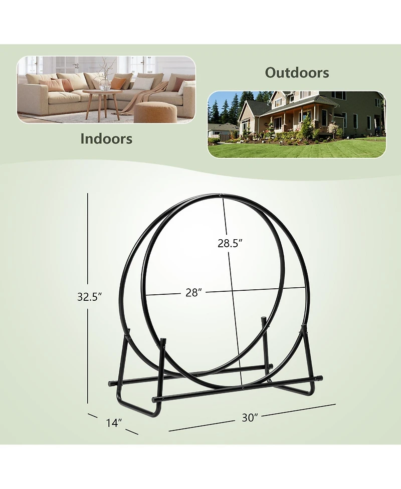 Akiudex 30-Inch Tubular Steel Log Hoop Firewood Storage Rack