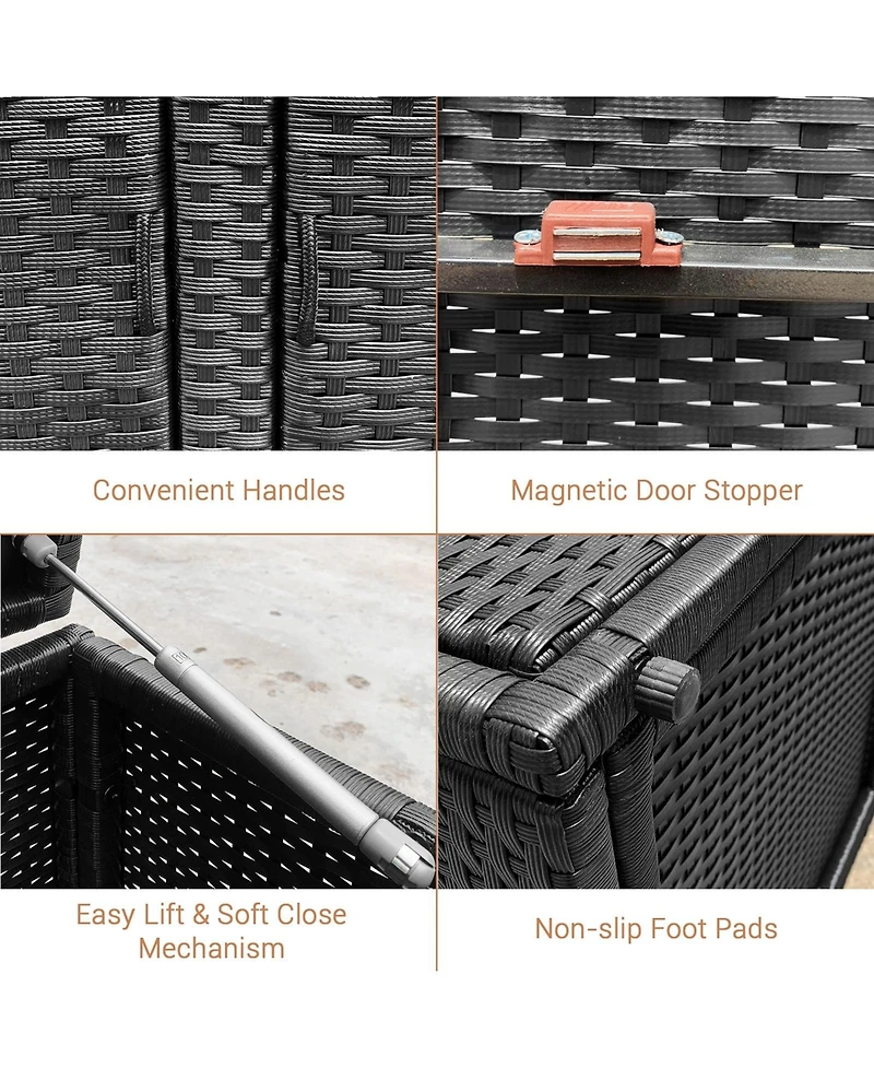 Akiudex 88-Gallon Outdoor Rattan Storage Box with Dual Doors and Steel Frame