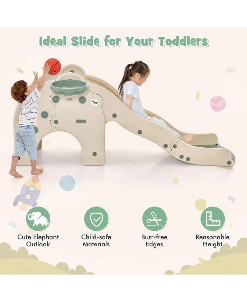 Akiudex 4 in 1 Toddler Slide with Basketball Hoop Tunnel and Easy Climb Steps for Indoor Play