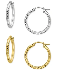 Giani Bernini 2-Pc. Set Faceted Textured Small Hoop Earrings, 0.75", Macy's Exclusive
