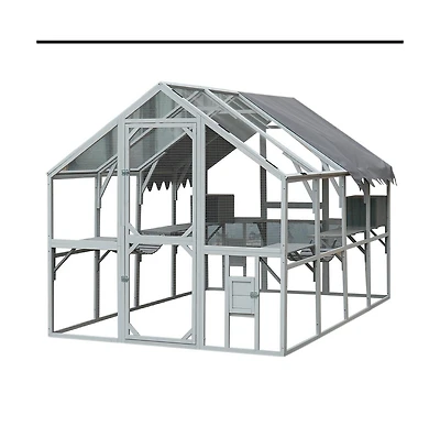 Aostirmotor 110 in. Outdoor Cat House Cat Enclosures with Platforms Upgrade Waterproof Cover in Gray White