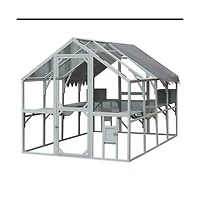 Aostirmotor 110 in. Outdoor Cat House Cat Enclosures with Platforms Upgrade Waterproof Cover in Gray White