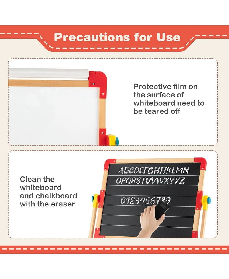 Akiudex 3-in-1 Kids Wooden Art Easel with Rotating Board, Paper Roll, and Storage Tray