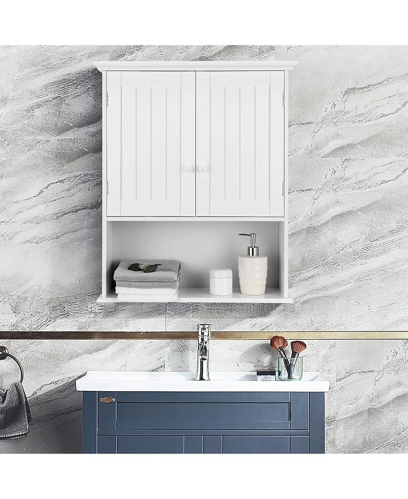Slickblue Wall-Mounted Bathroom Medicine Cabinet with Open Storage Shelf for Organization