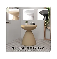 LeisureMod Dune Collection Fiberglass Outdoor Side Table in Beige