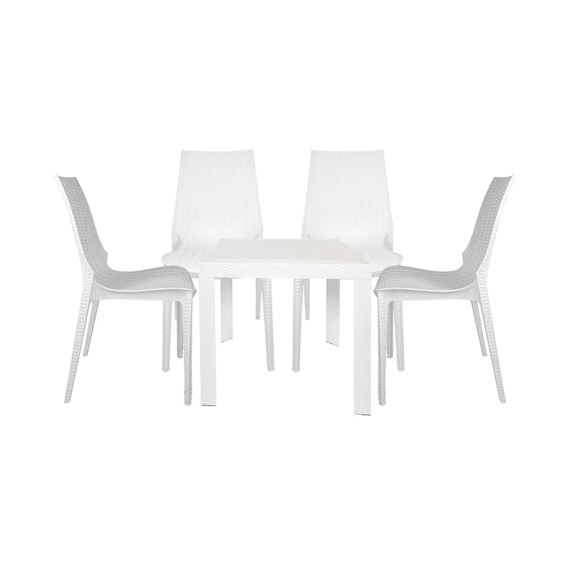 LeisureMod Kent 5-Piece Outdoor Dining Set with Plastic Square Table