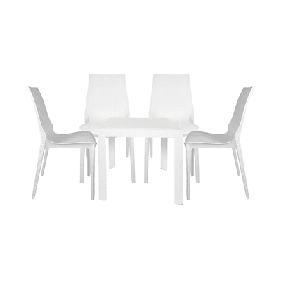 LeisureMod Kent 5-Piece Outdoor Dining Set with Plastic Square Table