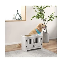 Aostirmotor 37 in-l White Elevated Dog Bowls Storage Cabinet Raised Dog Bowl Stand Feeding Station