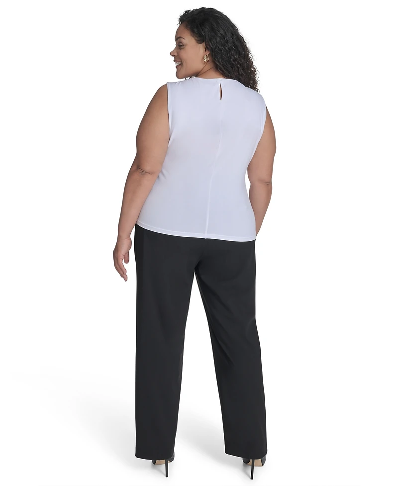 Calvin Klein Plus Sleeveless Pleat-Neck Top