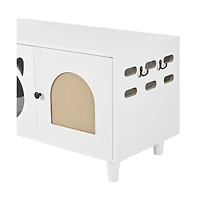 Aostirmotor 47.2 in. Wooden Cat Cabinet Cat litter box with Sisal scratching door in Cream white