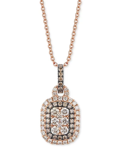 Le Vian Chocolate Diamond & Nude Diamond (5/8 ct. t.w.) Halo Cluster Adjustable 20" Pendant Necklace in 14k Rose Gold