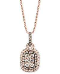 Le Vian Chocolate Diamond & Nude Diamond (5/8 ct. t.w.) Halo Cluster Adjustable 20" Pendant Necklace in 14k Rose Gold