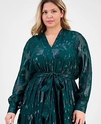 Anne Klein Plus Floral Jacquard Blouson-Sleeve Midi Dress