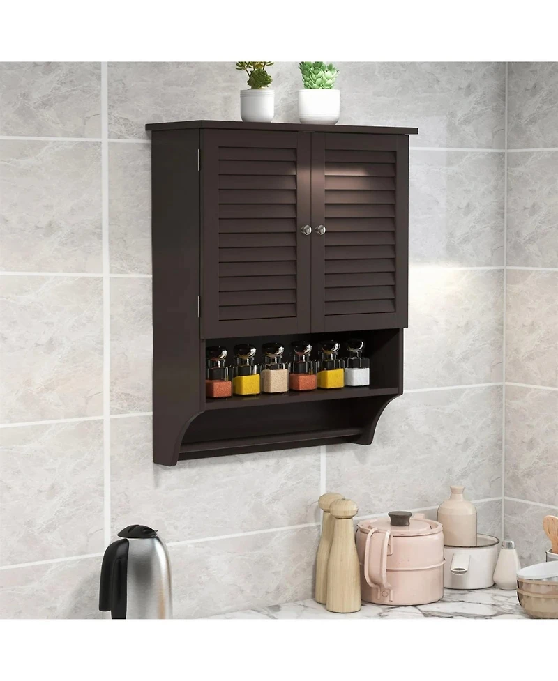 Slickblue Louvered Door Bathroom Medicine Cabinet with Towel Bar and Wall-Mounted Design