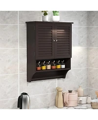 Slickblue Louvered Door Bathroom Medicine Cabinet with Towel Bar and Wall-Mounted Design