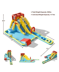 Akiudex Inflatable Water Slide Park with Pool, Basketball, and 680W Blower