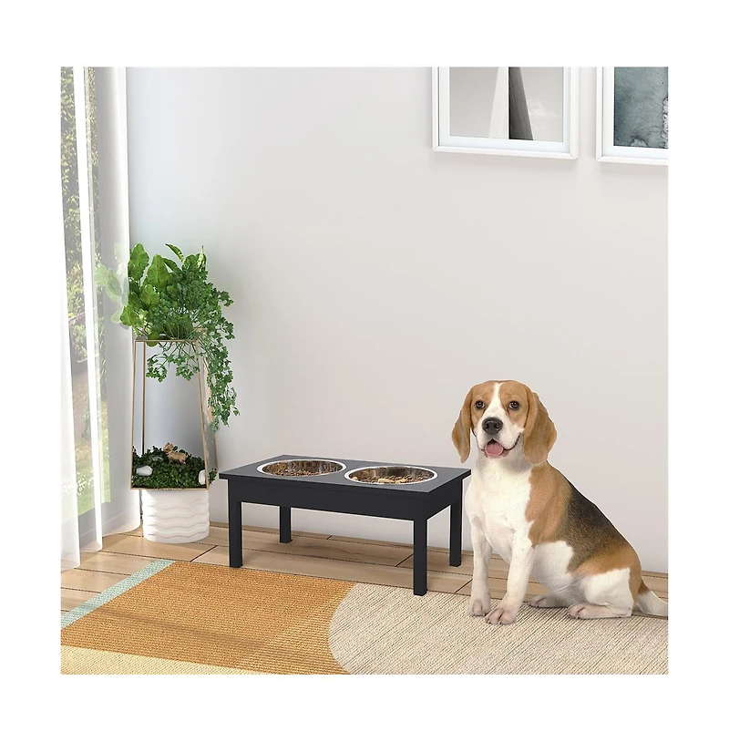 Aostirmotor 23in Black Wooden Dog Food Bowls Heavy Duty Pet Elevated Feeding Station