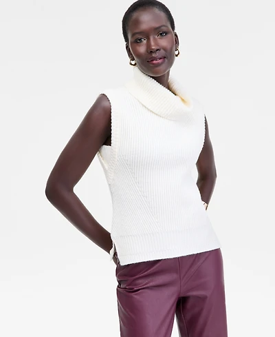 I.n.c. International Concepts Women's Sleeveless Rib-Knit Turtleneck Sweater, Macy's Exclusive