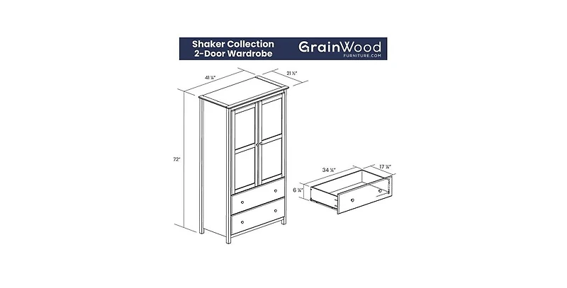 Slickblue Solid Wood Bedroom Armoire Wardrobe with Hanging Bar for Clothes Storage