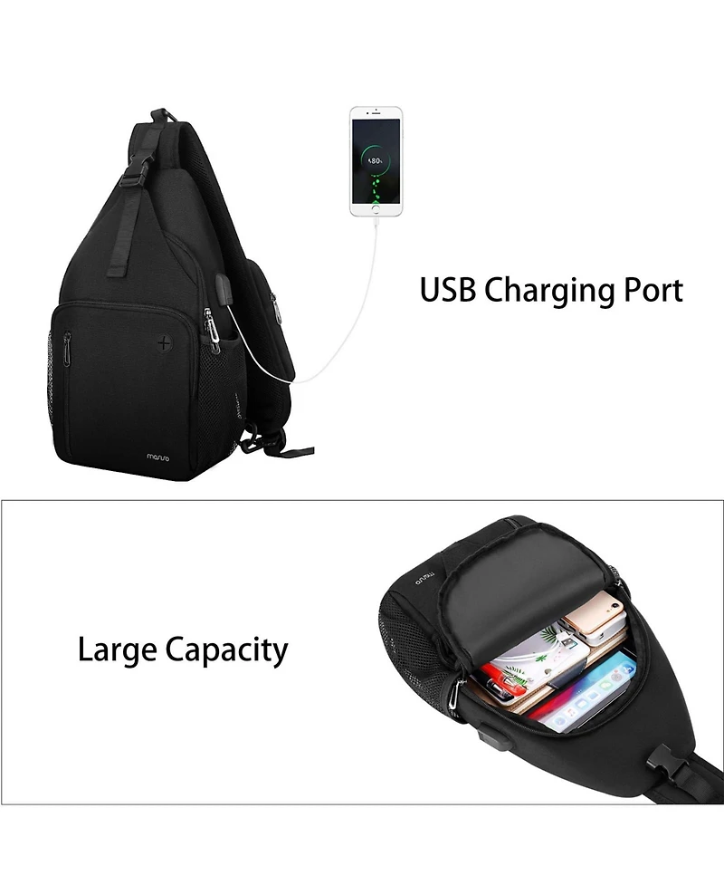 Mosiso Sling Backpack with Usb Charging Port - Crossbody Travel Hiking Daypack for Men/Women, Water-Resistant Chest Bag with Anti-Theft Design
