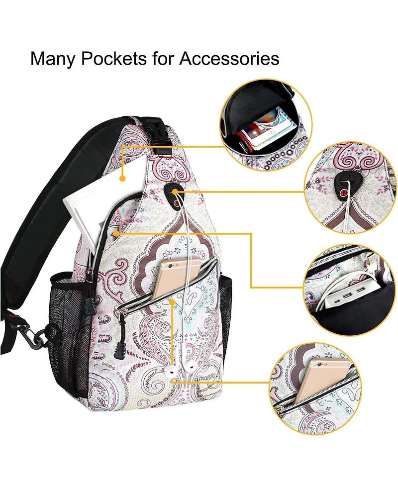 Mosiso National Style Sling Backpack - Pattern Rope Design Crossbody Daypack for Travel & Hiking