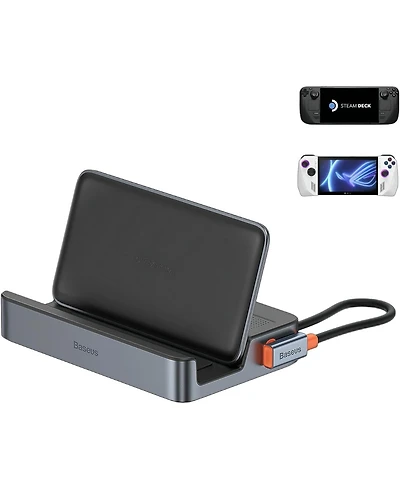 Steam Deck Dock, Baseus 6-in-1 Docking Station for Steam Deck/Rog Ally X/Legion Go with Hdmi 2.0 4K60Hz, Gigabit Ethernet,100W Pd and 3 Usb-a Ports