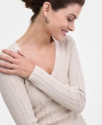 I.n.c. International Concepts Women's Metallic-Knit V-Neck Sweater, Macy's Exclusive