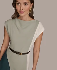 Women's Cap-Sleeve Colorblock Midi Dress