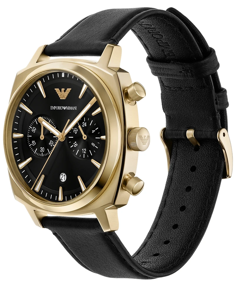 Emporio Armani Men's Chronograph Black Leather Strap Watch 40mm