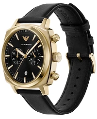 Emporio Armani Men's Chronograph Black Leather Strap Watch 40mm