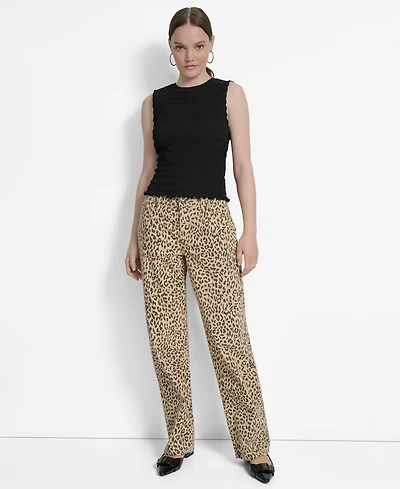 Dkny Jeans Women's Animal Print Mid-Rise Relaxed Straight-Leg Cotton