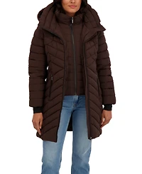 Sebby Collection Women's 3/4 Hooded Stretch Puffer with Bib