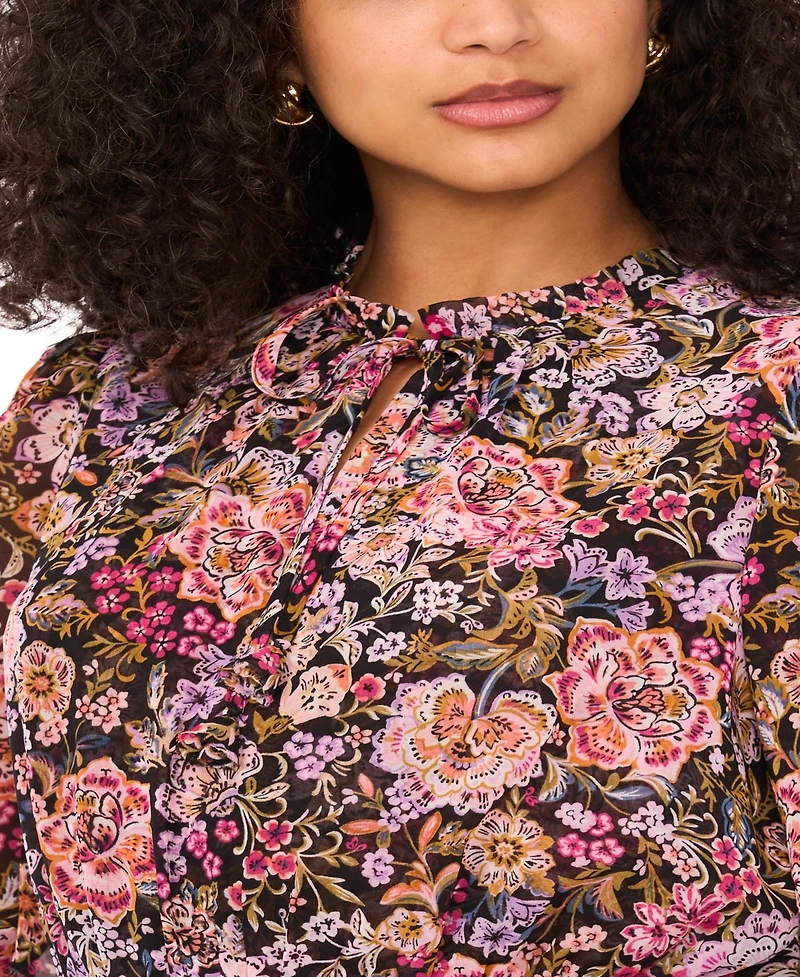Msk Women's Floral-Print Tie-Neck Maxi Dress