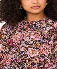 Msk Women's Floral-Print Tie-Neck Maxi Dress