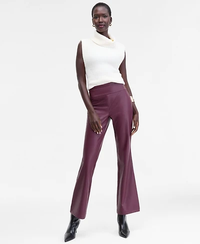 I.n.c. International Concepts Women's Faux-Leather High-Rise Flared Pants, Macy's Exclusive