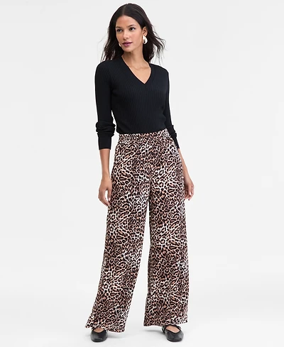 I.n.c. International Concepts Women's Printed Pull-On Wide-Leg Pants, Macy's Exclusive