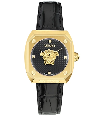 Versace Women's Swiss Medusa Antares Black Leather Strap Watch 35mm