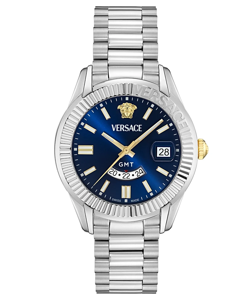Versace Men's Swiss Apodis Gmt Stainless Steel Bracelet Watch 41mm
