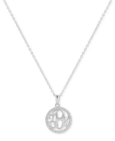 Giani Bernini Cubic Zirconia B Initial Halo 18" Pendant Necklace in Sterling Silver, Created for Macy's