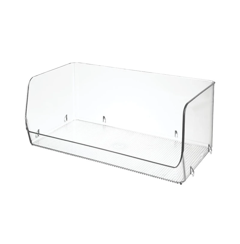 iDesign Wide Stackable Open-Front Storage Bins - Set of 3 - Clear - Made in Usa