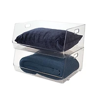 iDesign Stackable Open-Front Bin with Handles, Set of 2, Clear, Made in Usa