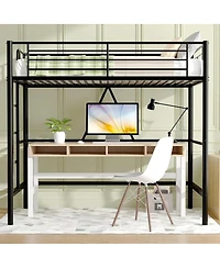 Slickblue Metal Loft Bed Frame with Ladder, Space-Saving Design for Small Bedrooms