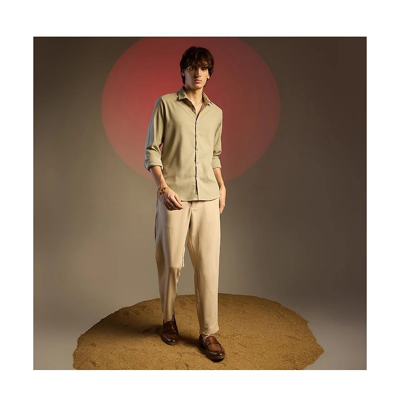 Campus Sutra Solid Seersucker Shirt