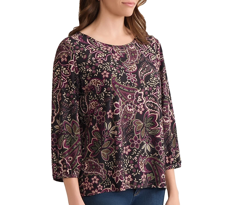 Jones New York Women's Crew Neck 3/4-Sleeve Top