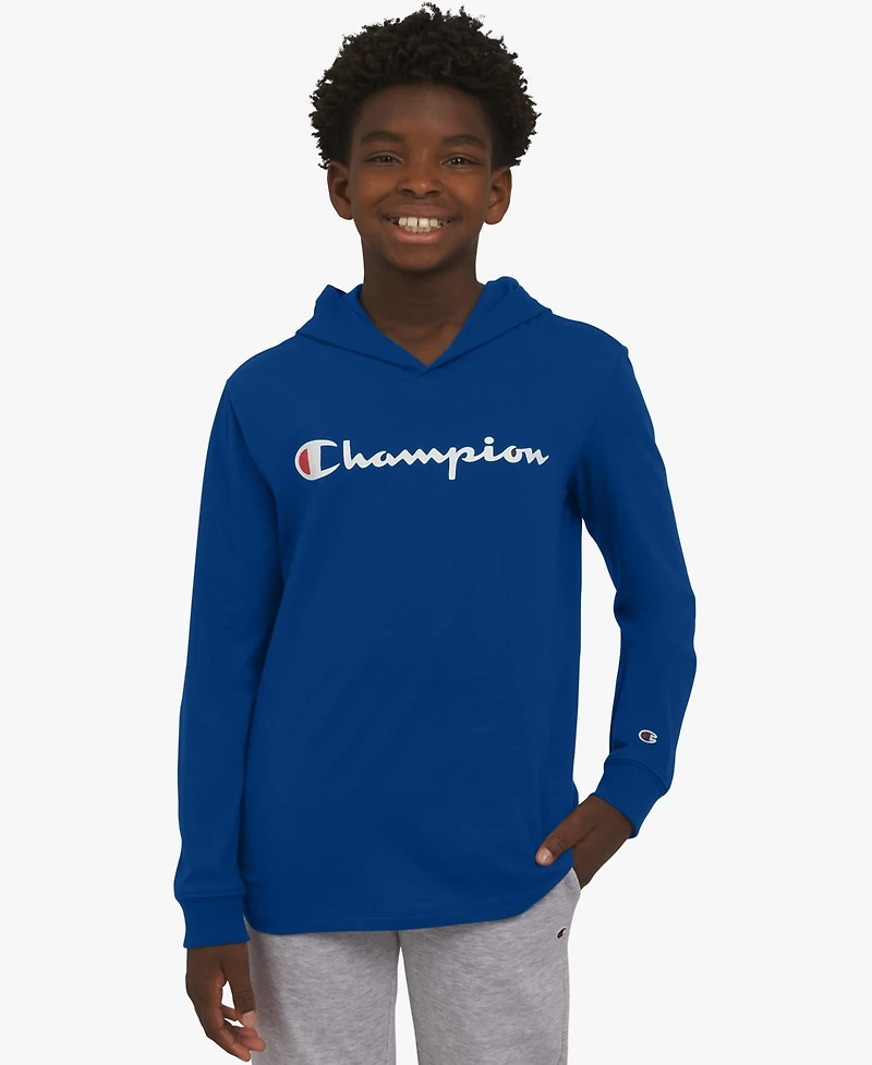 Champion Big Boys Signature Logo Long-Sleeve Hooded T-Shirt