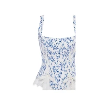 Milla Womens Blue lavender corset on straps with bows and ribbon lacing