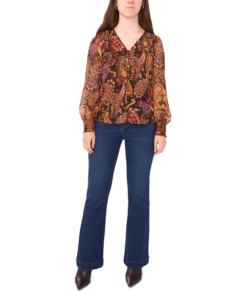 Sam & Jess Women's Smocked Shoulder V-Neck Blouse Top