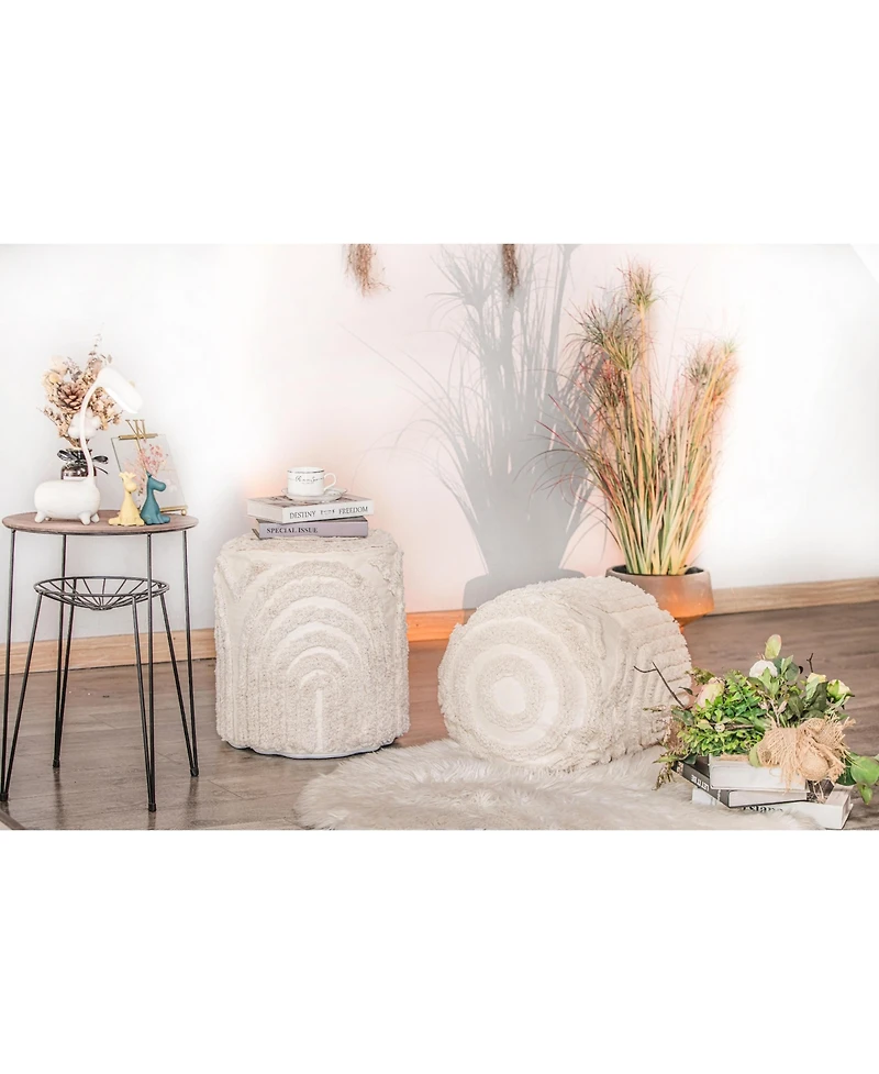 Nordlys - Beige Patterned Fabric Pouf Vintage Style Upholstery Living Room
