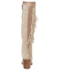 Lucky Brand Women's Boswell Fringe Knee High Block Heel Boots